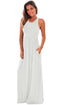 Sexy White Racerback Maxi Dress with Pockets